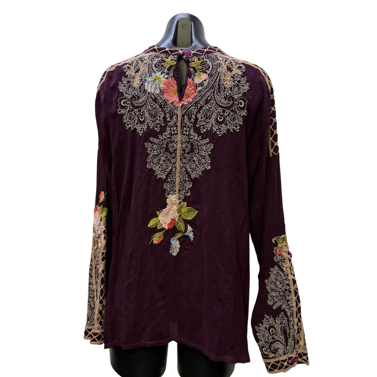 NWT Johnny Was Dionne Blouse Embroidered Floral Pattern Purple L