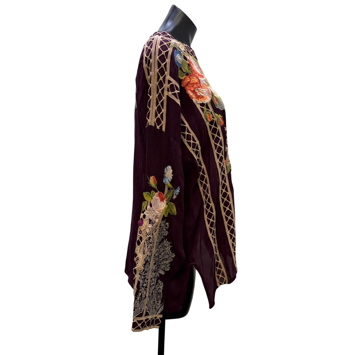 NWT Johnny Was Dionne Blouse Embroidered Floral Pattern Purple L