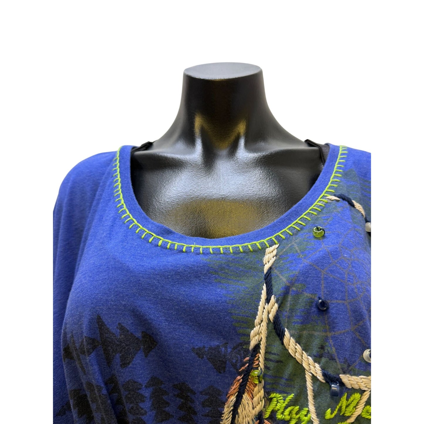 Double D Ranch Embroidered Belted Blue Dress With Pockets & Feather Accents L