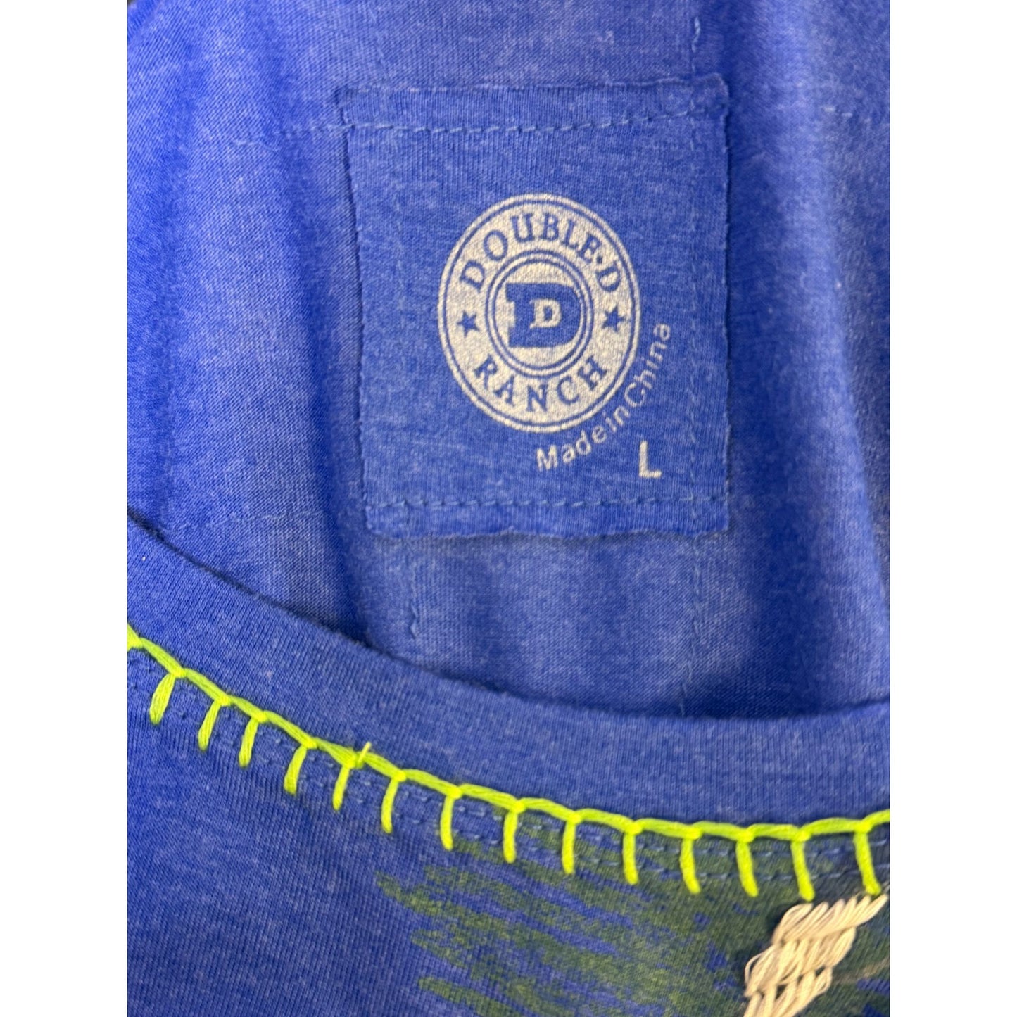 Double D Ranch Embroidered Belted Blue Dress With Pockets & Feather Accents L