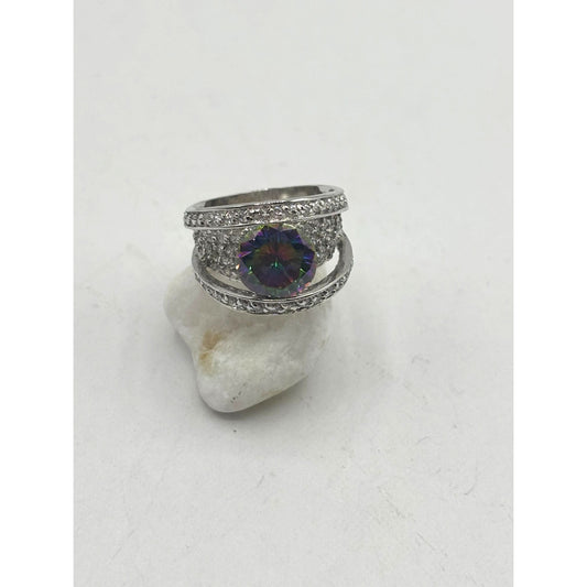 925 Silver Rainbow Ring With CZ Accents 5