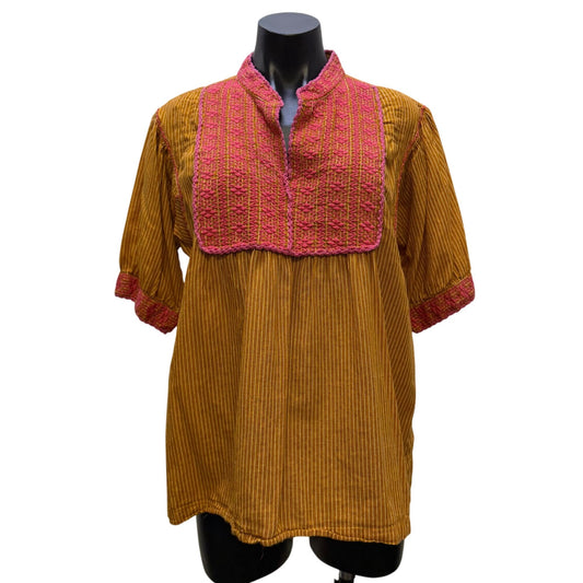 Sister Mary Boho Blouse With Embroidered Pink & Orange M