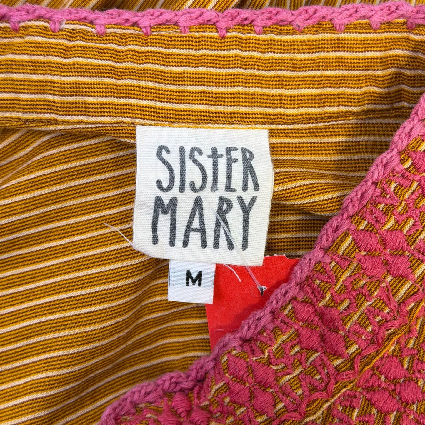Sister Mary Boho Blouse With Embroidered Pink & Orange M