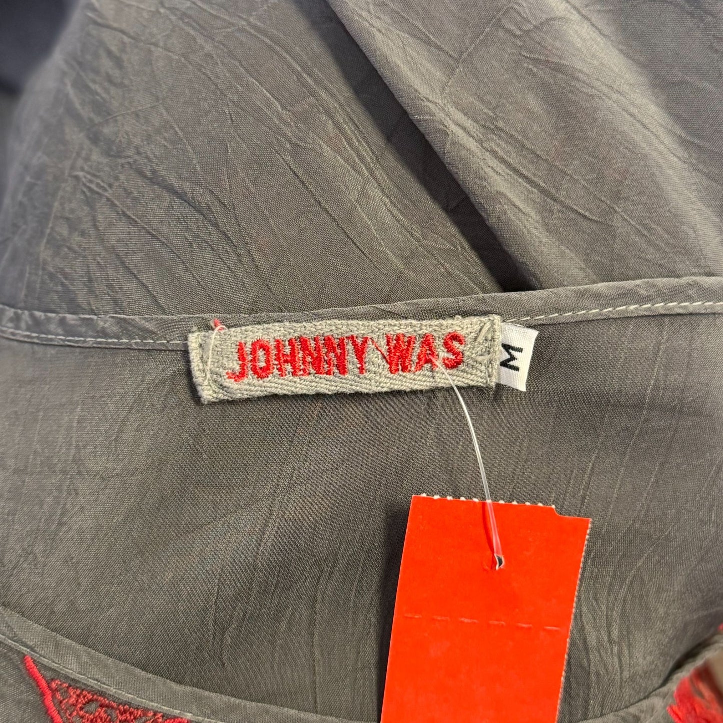 Johnny Was Gray Rayon Blouse With Red Embroidery Size M