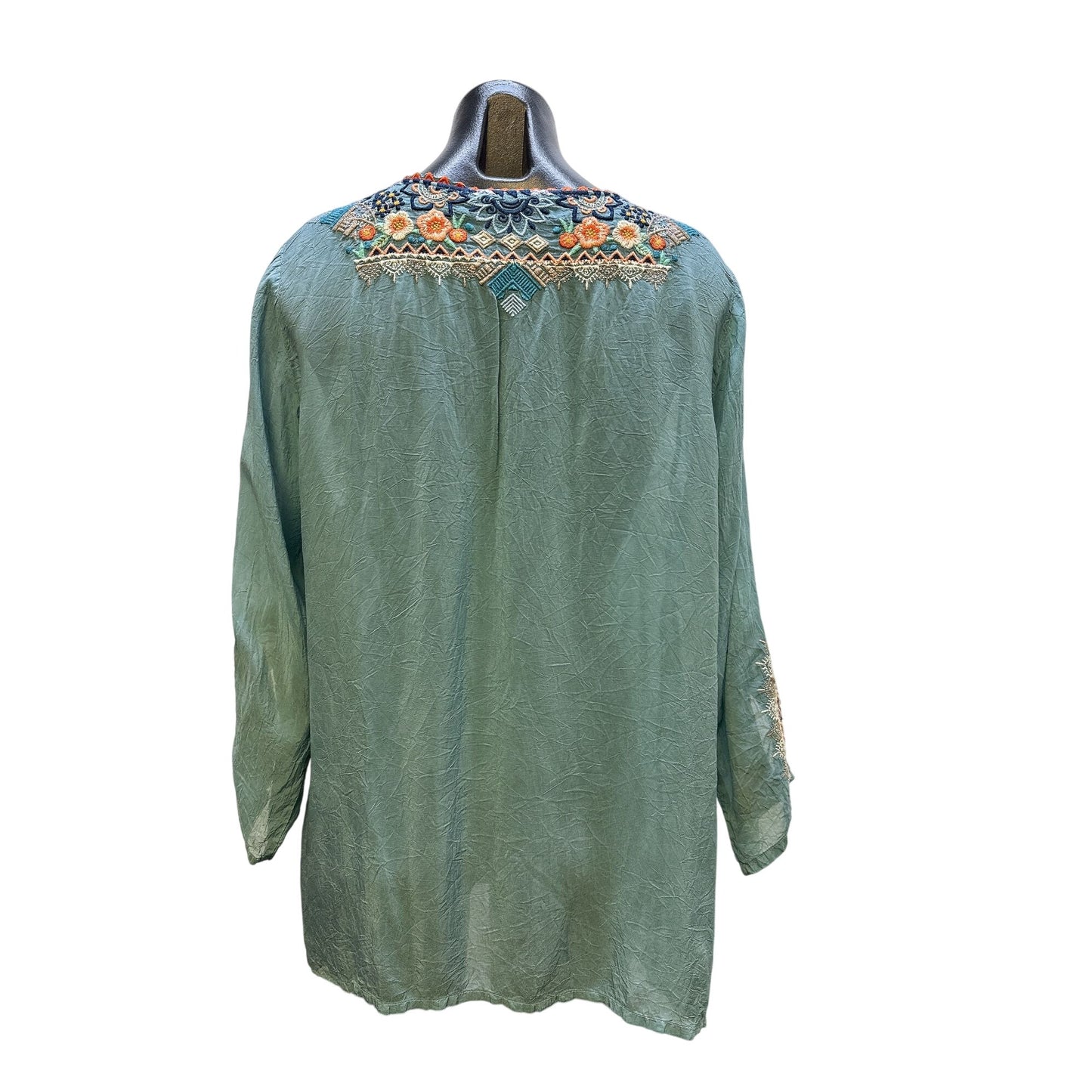 Johnny Was Teal w/ Multicolored Embroidery Tunic Blouse Size L