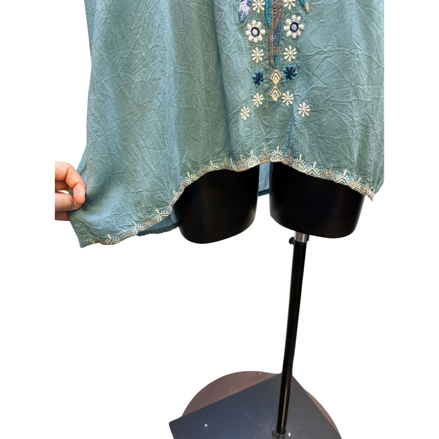 Johnny Was Teal w/ Multicolored Embroidery Tunic Blouse Size L