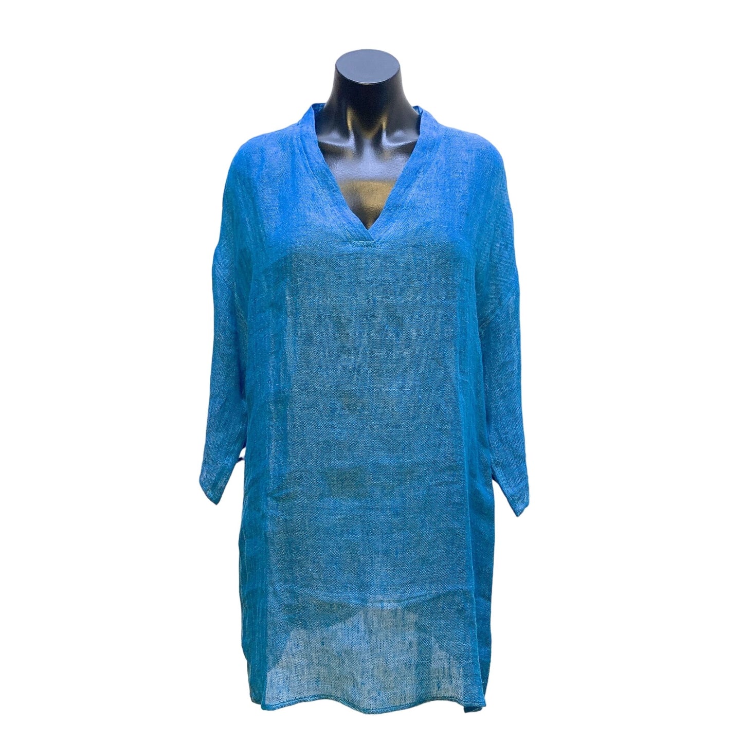 NWT Linen Amber Women's Blue Linen Tunic Dress L