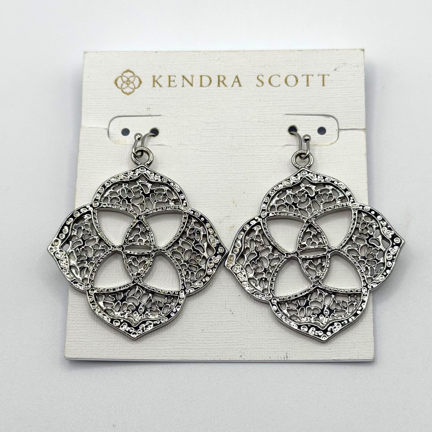 Kendra Scott Silver Filigree Drop Earrings Elegant Floral Design