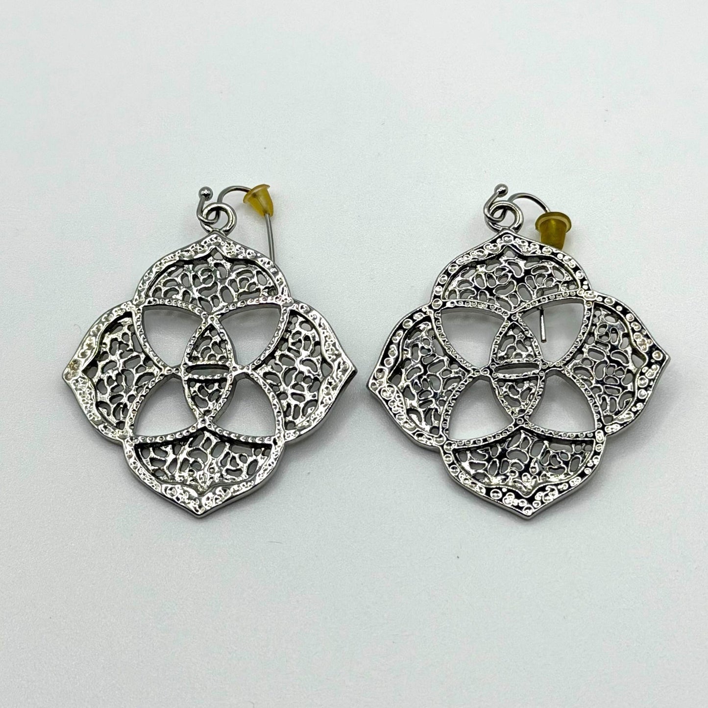 Kendra Scott Silver Filigree Drop Earrings Elegant Floral Design