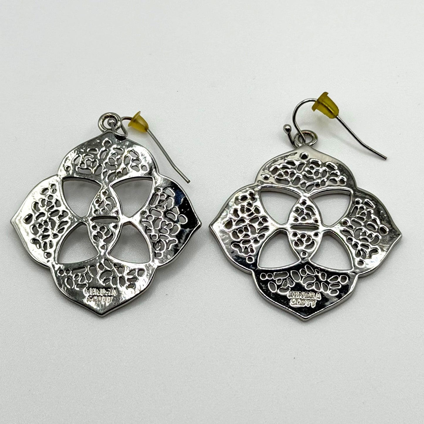 Kendra Scott Silver Filigree Drop Earrings Elegant Floral Design