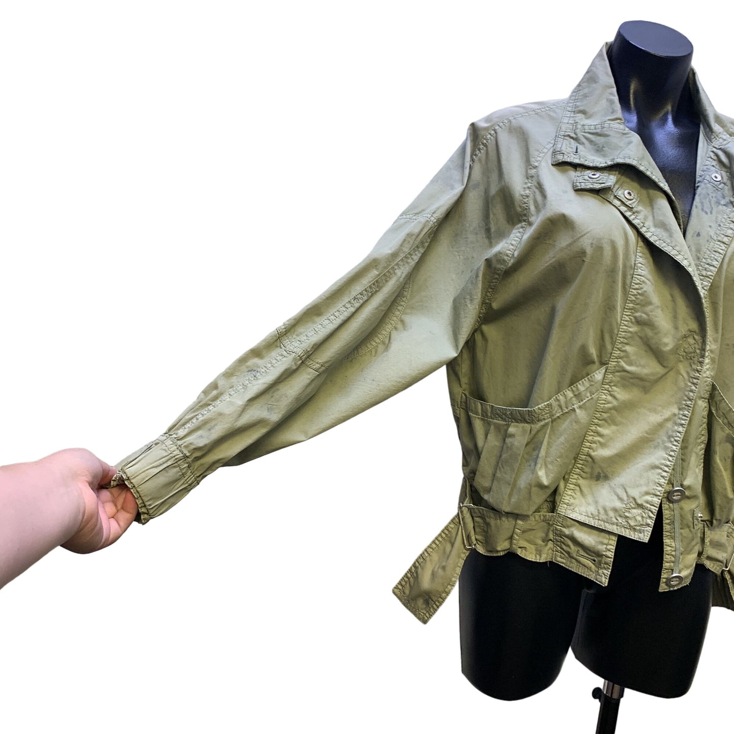 Free People Olive Green Utility Jacket With Pockets Button & Snap Closure XS