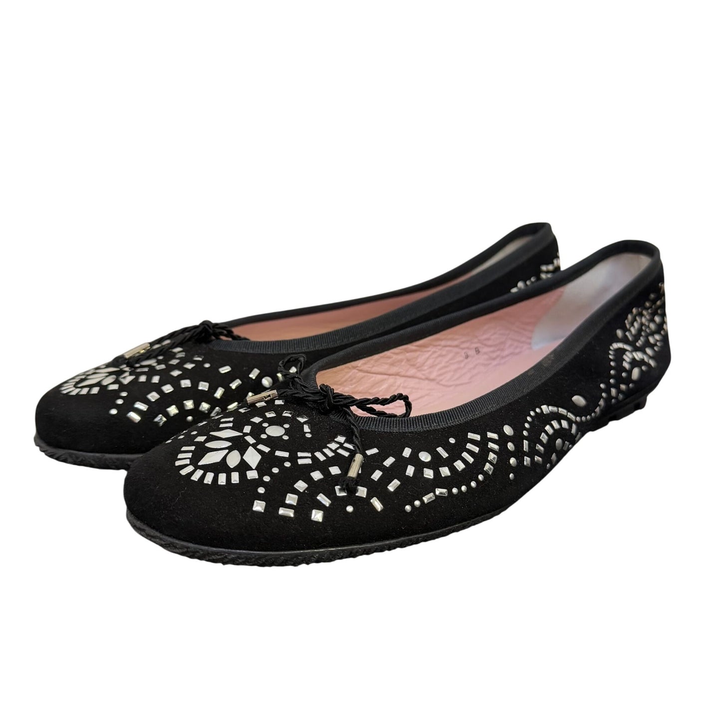 Paul Mayer Ladies Black Flats With Silver Ballet Style Shoes 8