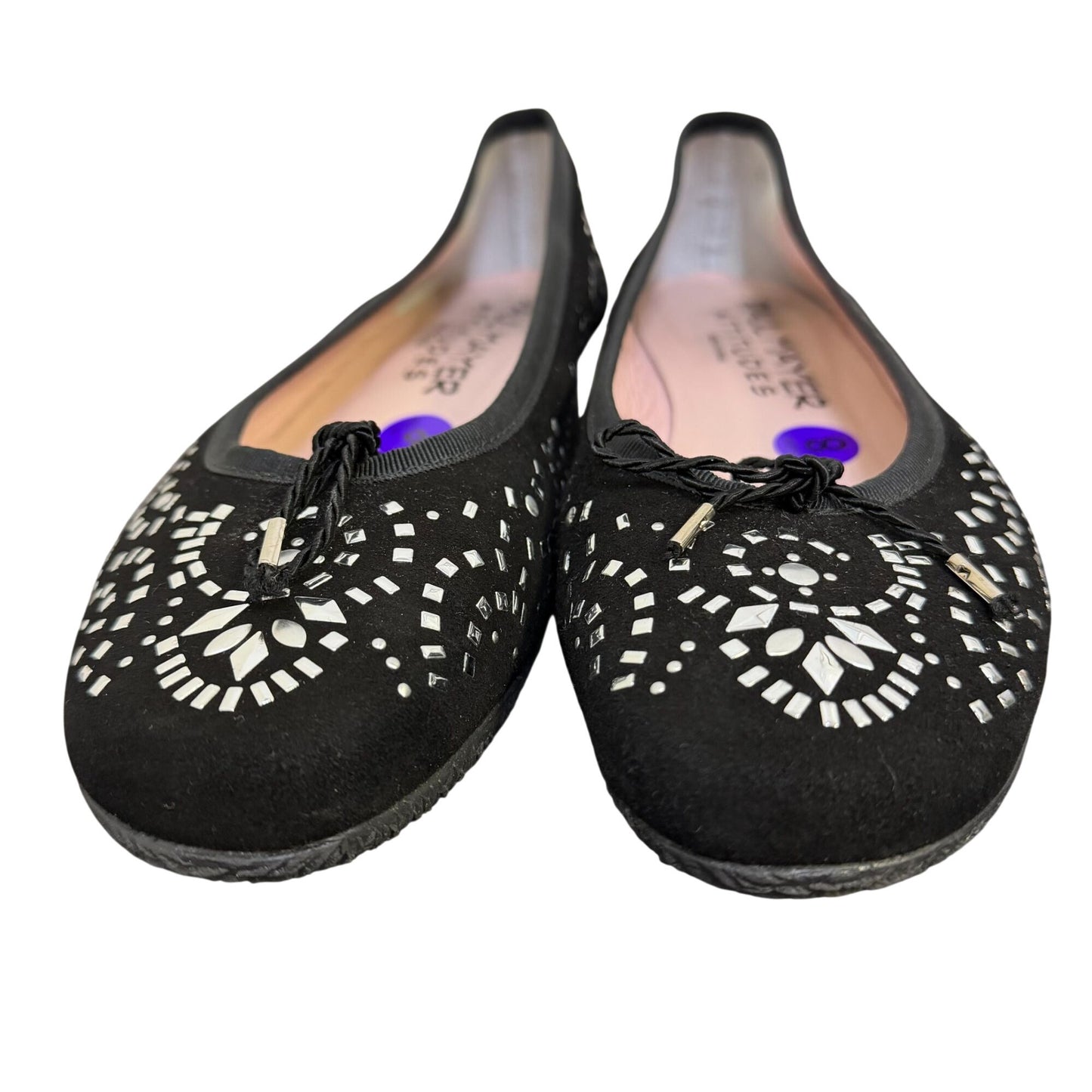Paul Mayer Ladies Black Flats With Silver Ballet Style Shoes 8