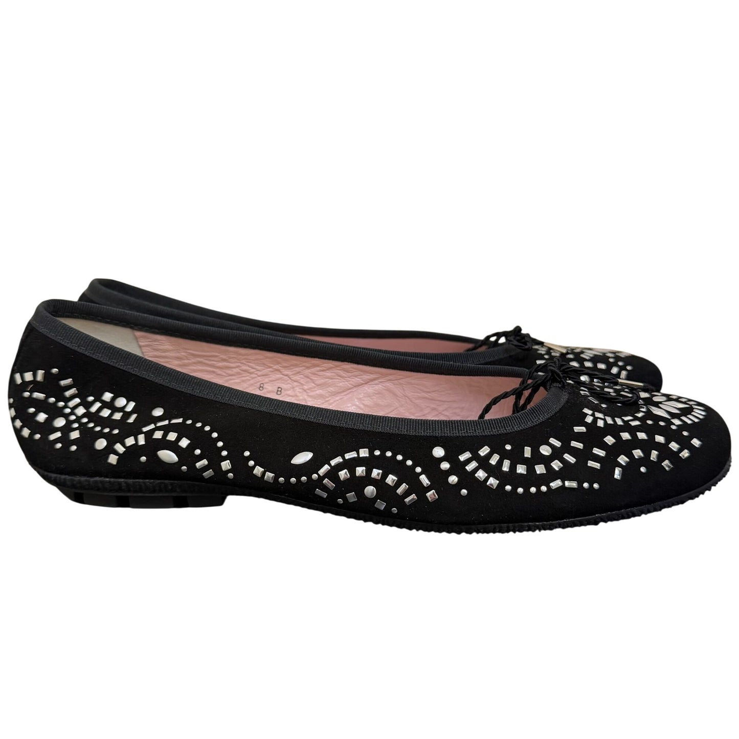 Paul Mayer Ladies Black Flats With Silver Ballet Style Shoes 8
