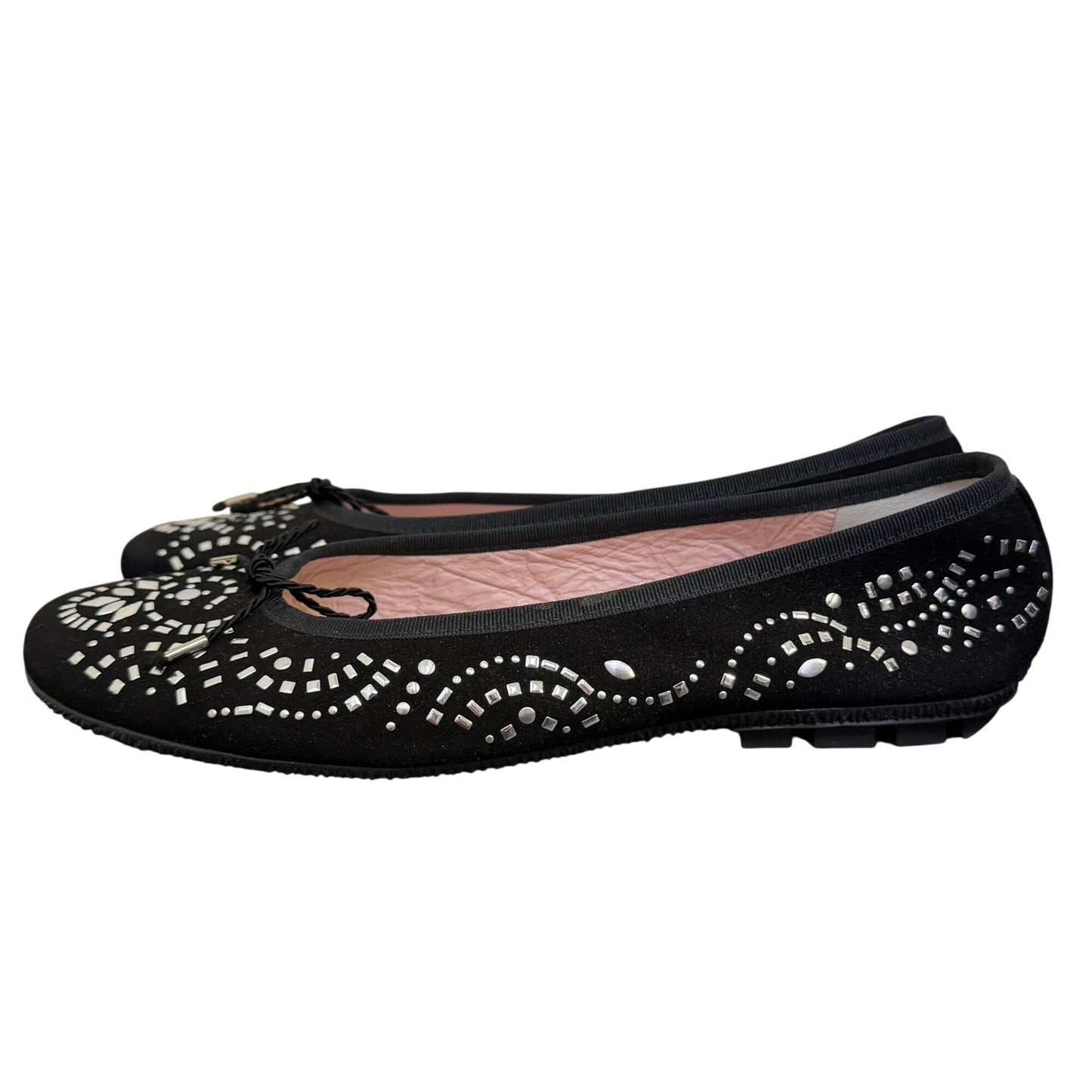 Paul Mayer Ladies Black Flats With Silver Ballet Style Shoes 8