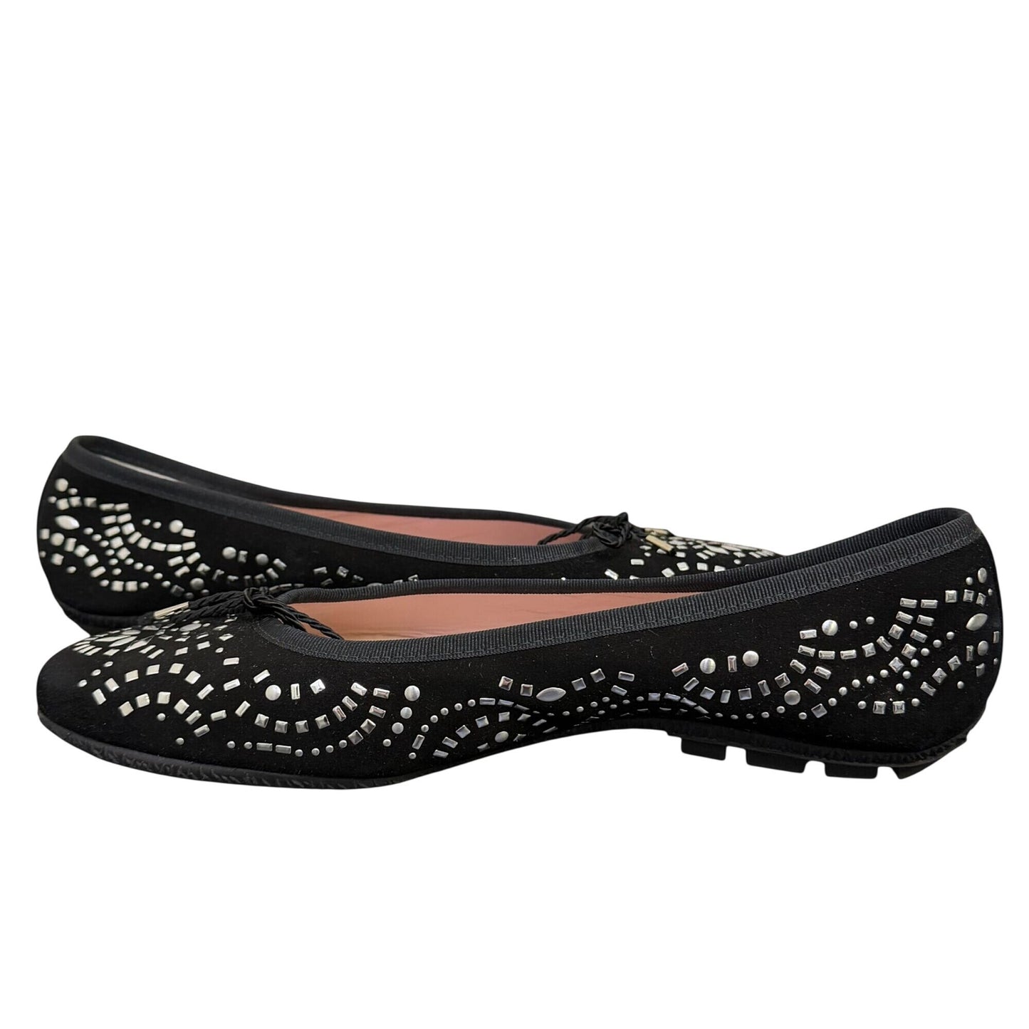 Paul Mayer Ladies Black Flats With Silver Ballet Style Shoes 8