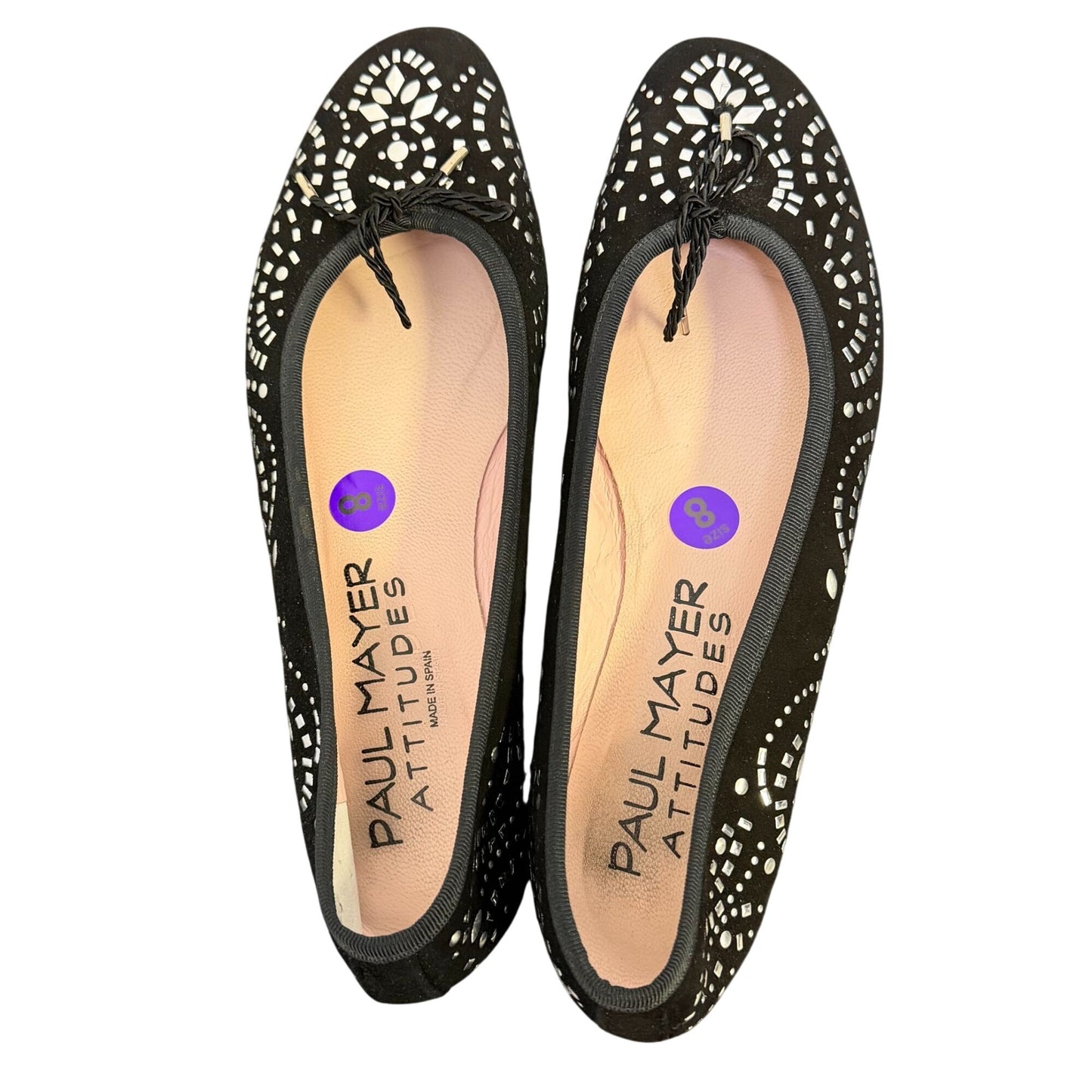 Paul Mayer Ladies Black Flats With Silver Ballet Style Shoes 8