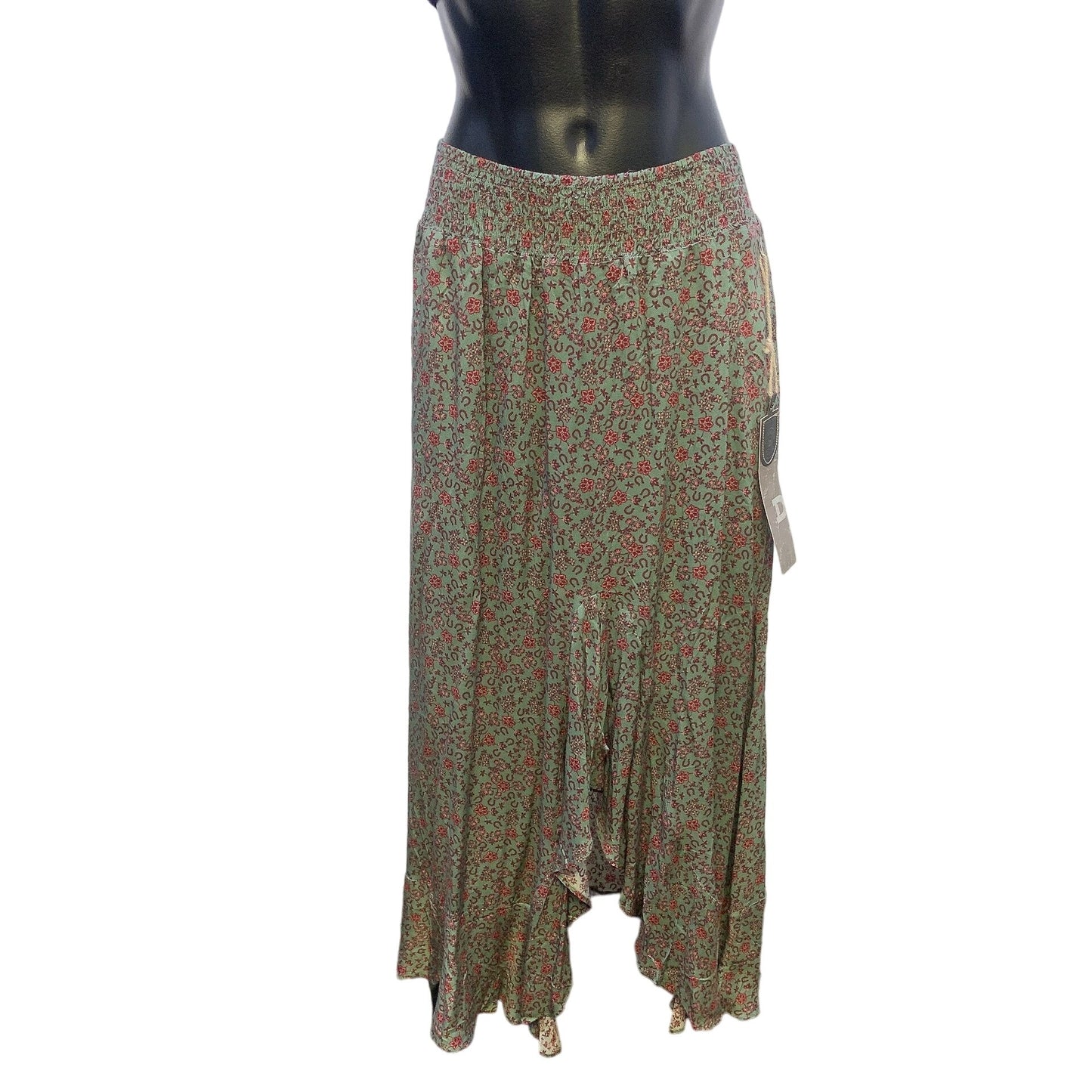 NWT Double D Ranch Wear Green w/Wine Print Maxi Skirt Size Medium