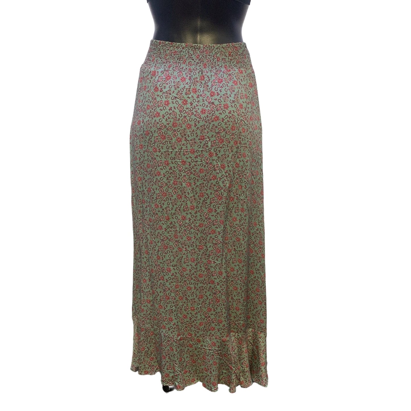 NWT Double D Ranch Wear Green w/Wine Print Maxi Skirt Size Medium