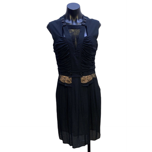 Mayle Black w/Tan Lining & Lace Accents Silk Sleeveless Dress Size 8