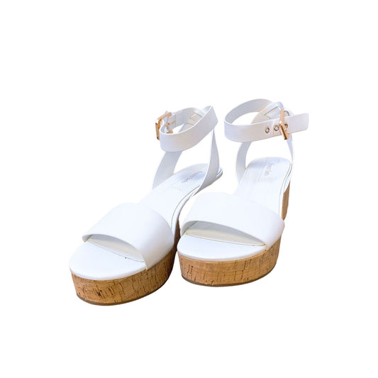 Franco Sarto Women's White Cork Ankle Strap Platform Wedge Sandals Size 9.5