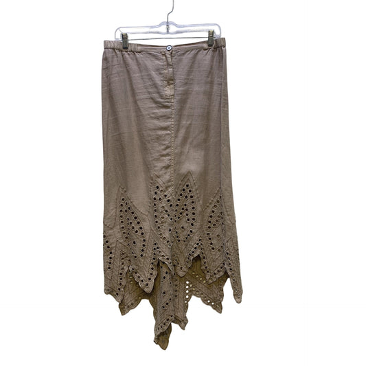 XCVI Beige Embroidered Linen Hem Skirt L