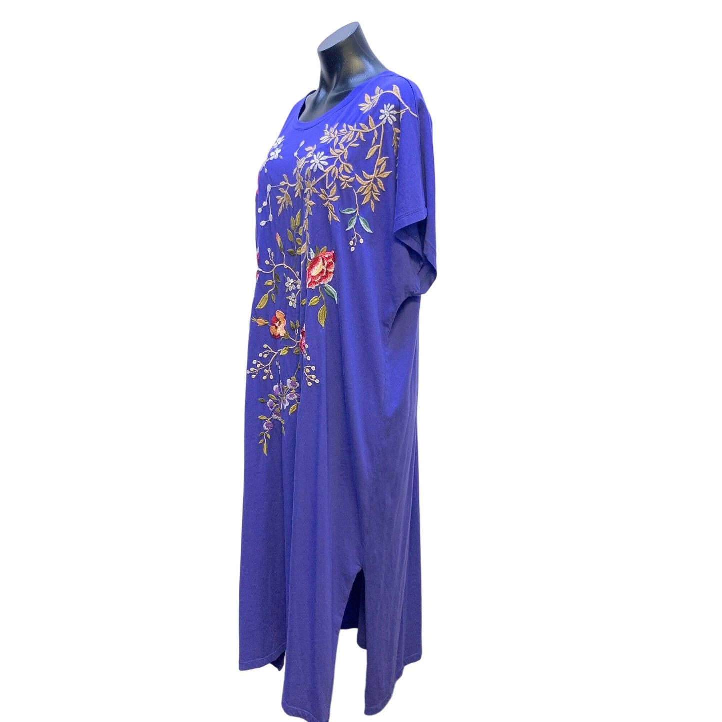 NWT Johnny Was Embroidered Floral Blue Purple Dress L