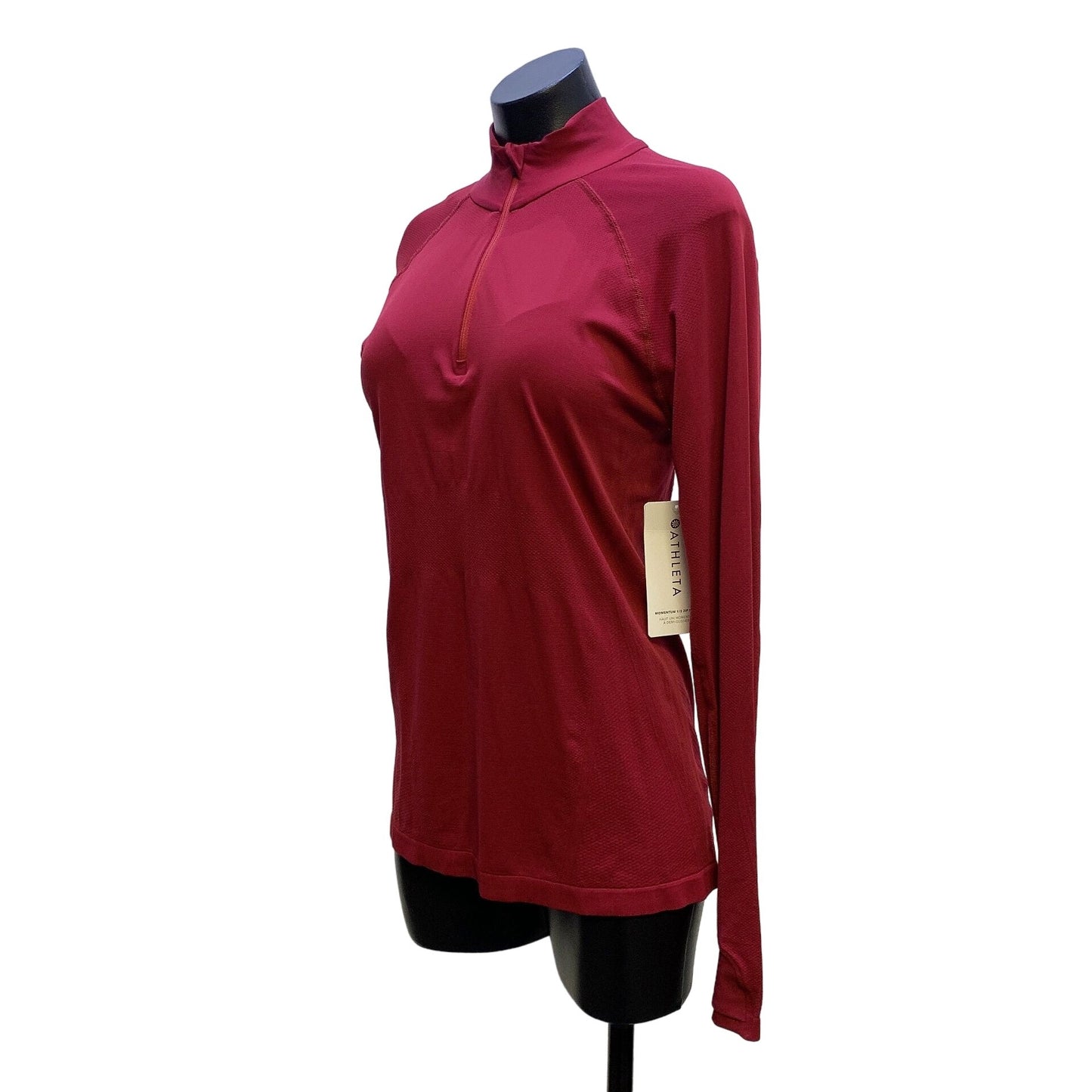 NWT Athleta Women's Maroon Long Sleeve Performance Half-Zip Pullover Top Size M