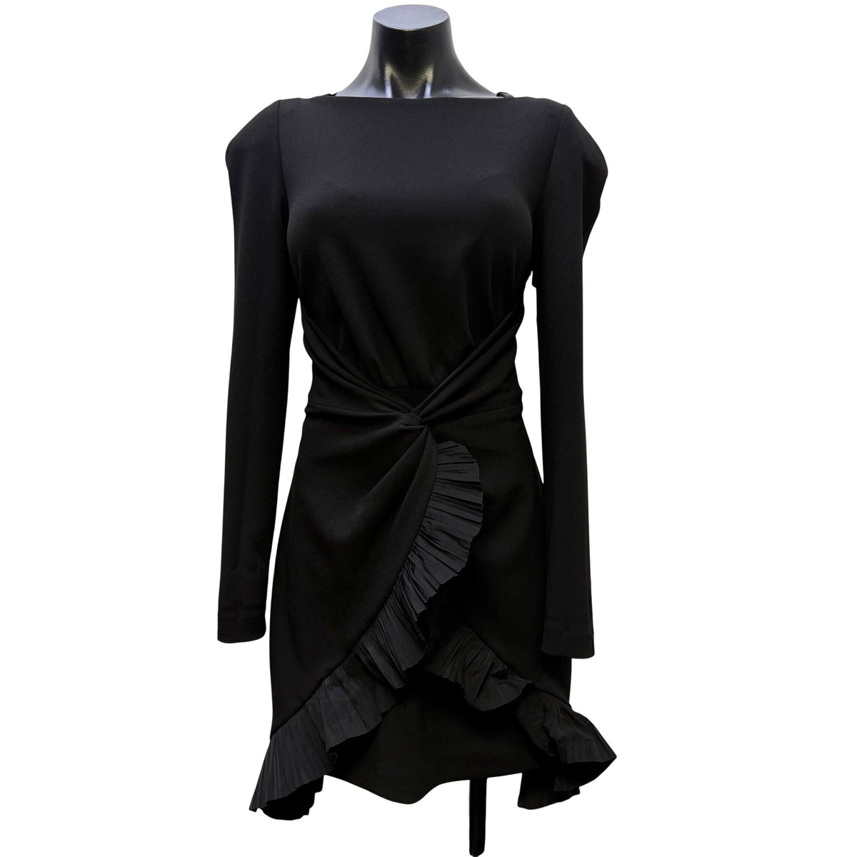 NWT One33 Social Black Long Sleeve Ruffle Wrap Dress Size 4