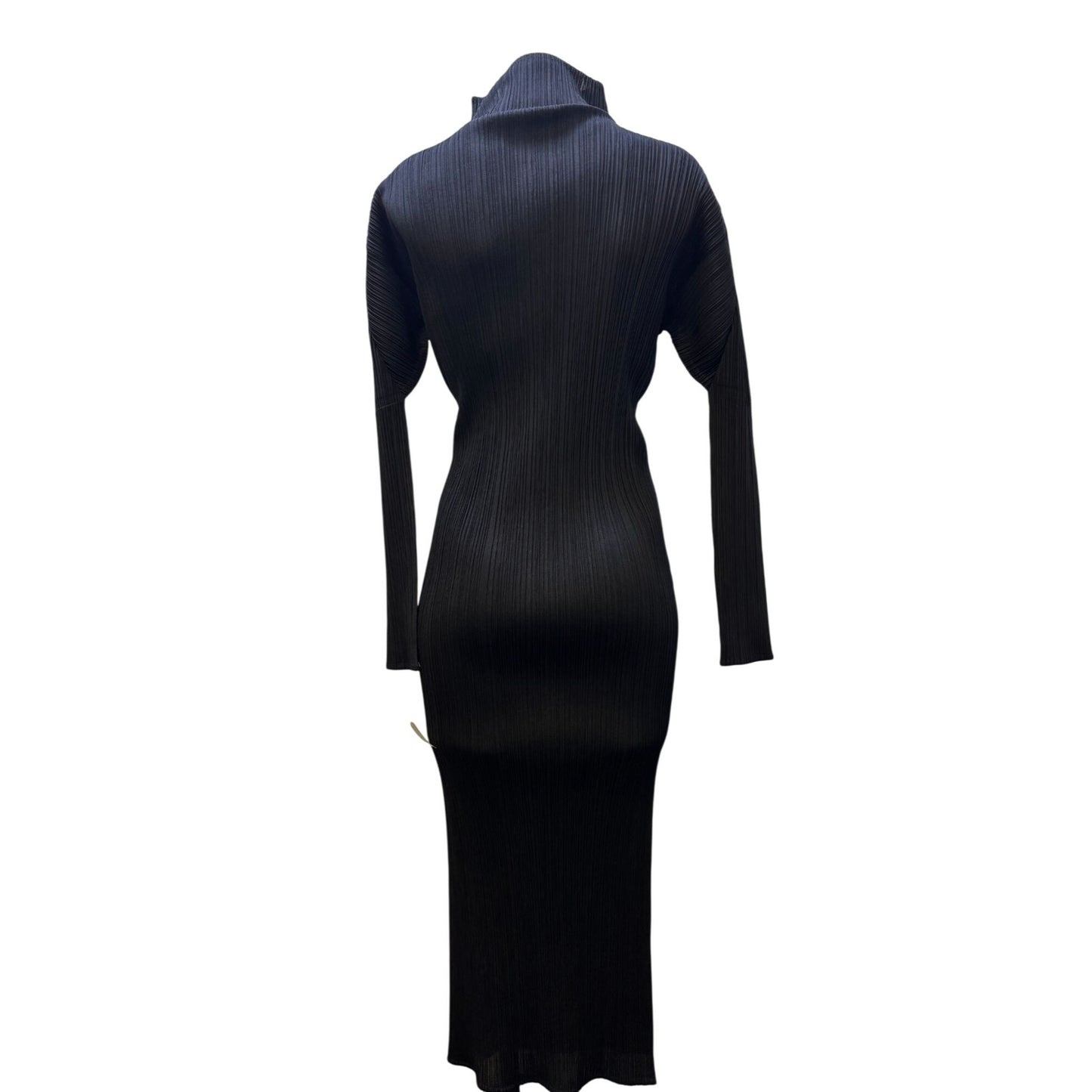 Pleats Please Black Midi Dress With High Neck & Long Sleeves M