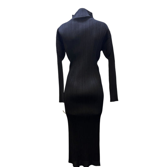 Pleats Please Black Midi Dress With High Neck & Long Sleeves M