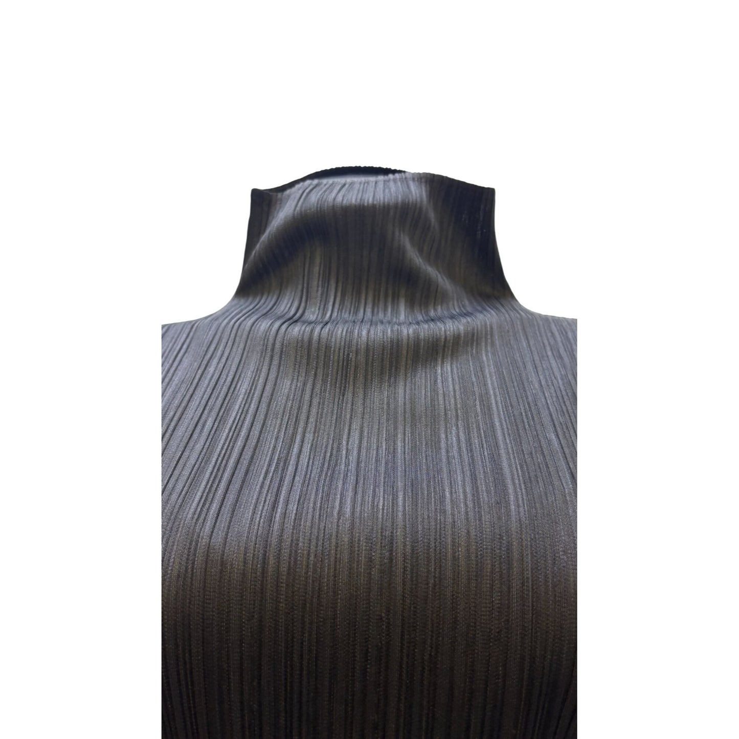 Pleats Please Black Midi Dress With High Neck & Long Sleeves M