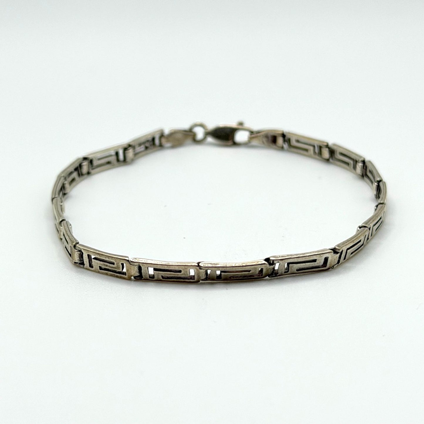 Silver Greek Key Design Bracelet Lobster Clasp