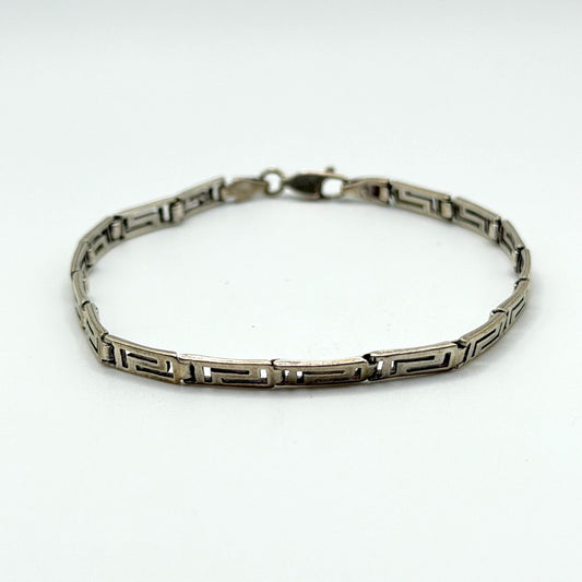 Silver Greek Key Design Bracelet Lobster Clasp