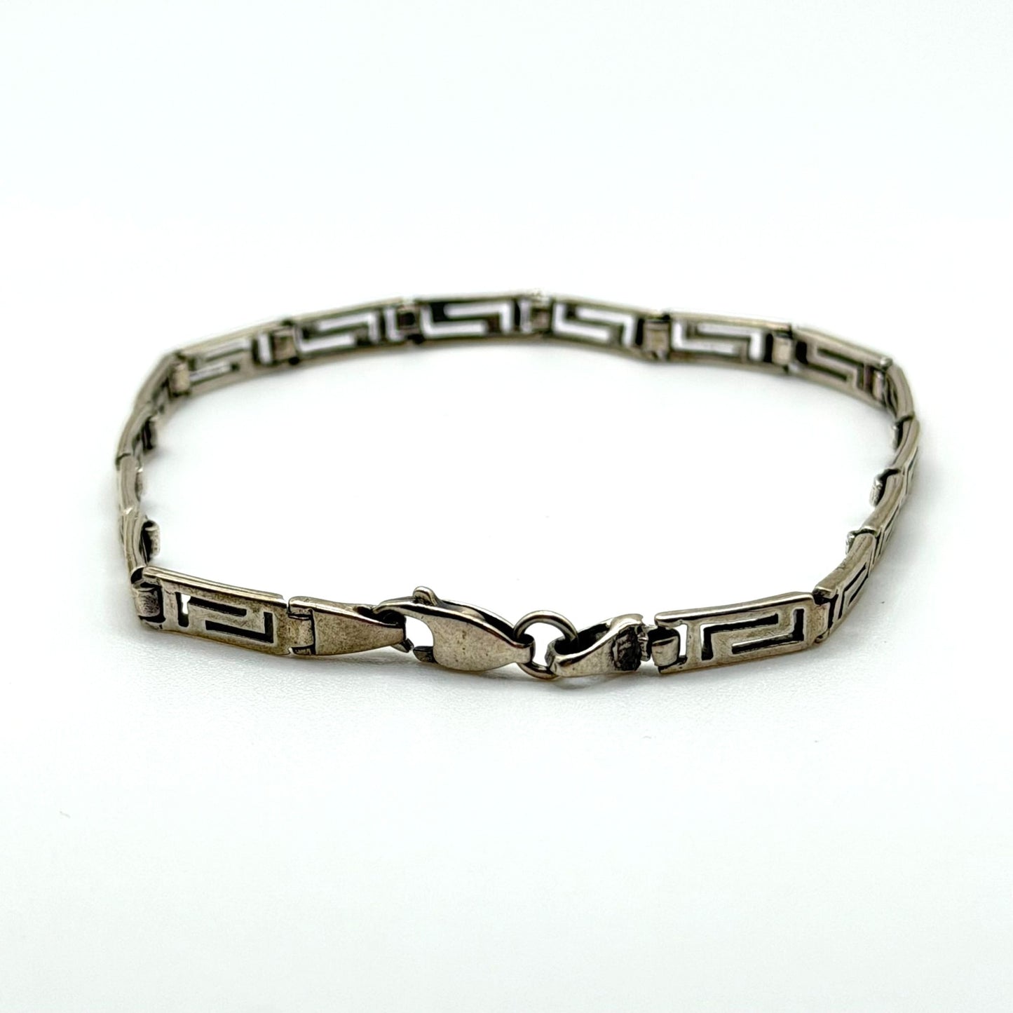 Silver Greek Key Design Bracelet Lobster Clasp