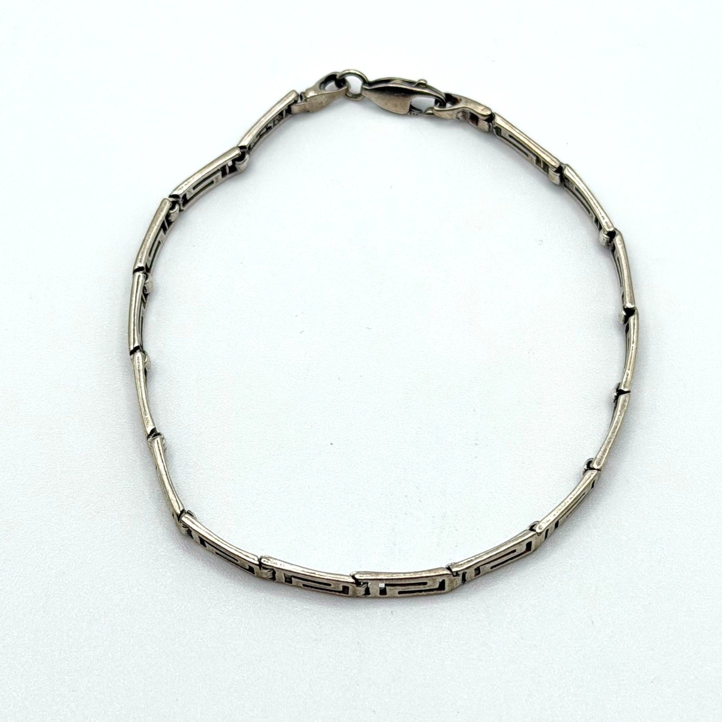 Silver Greek Key Design Bracelet Lobster Clasp