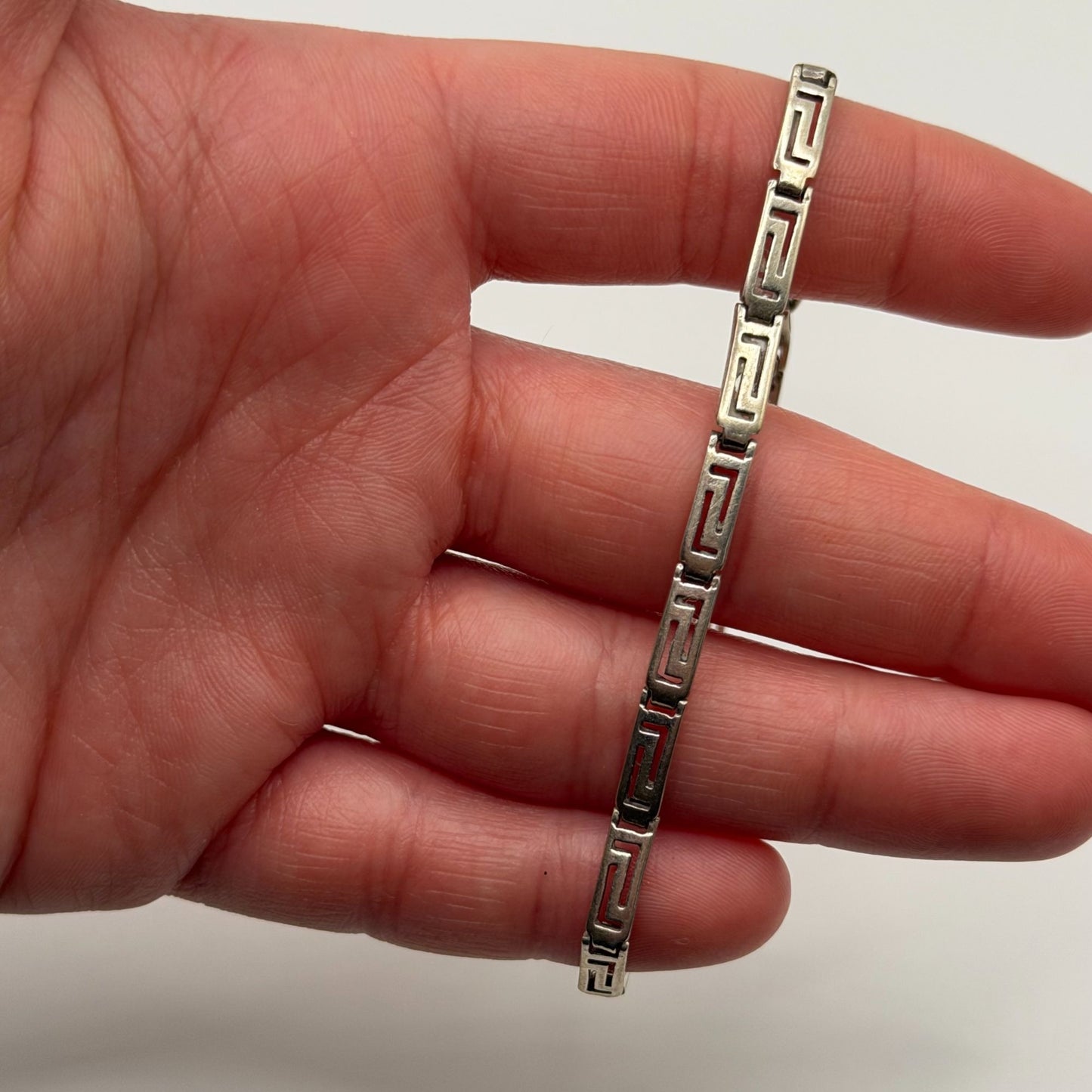 Silver Greek Key Design Bracelet Lobster Clasp