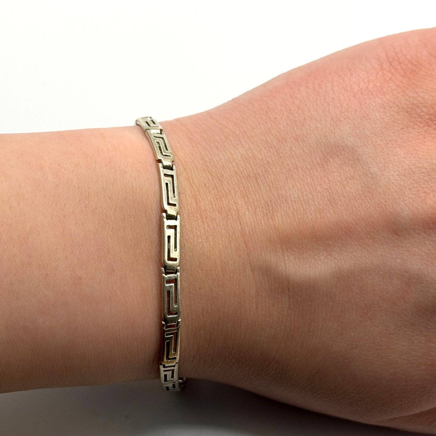 Silver Greek Key Design Bracelet Lobster Clasp