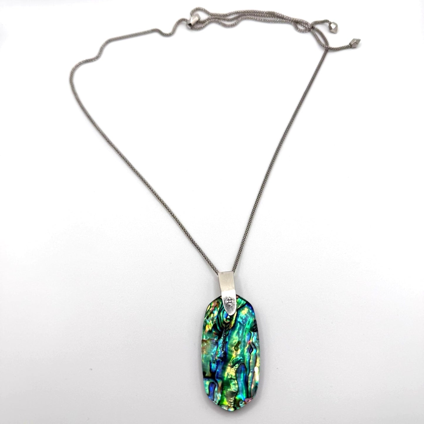 Kendra Scott Abalone Shell Pendant Necklace With Adjustable Silver Chain