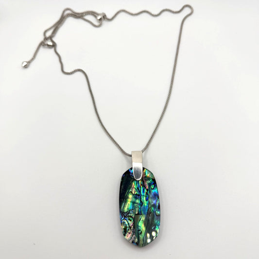 Kendra Scott Abalone Shell Pendant Necklace With Adjustable Silver Chain