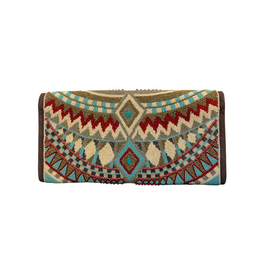 Mary Frances Turquoise Power Beaded Clutch Bag With Chain Strap
