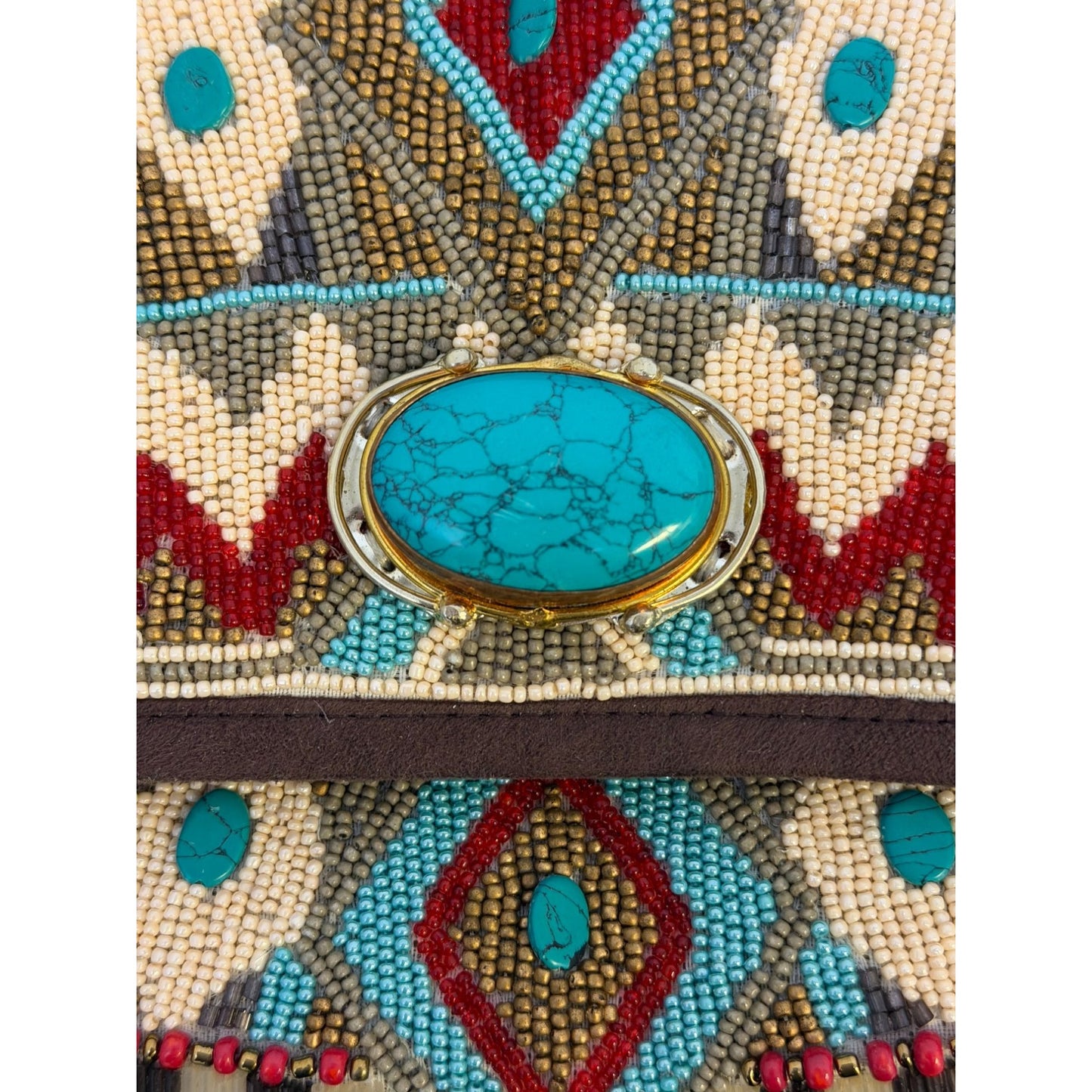 Mary Frances Turquoise Power Beaded Clutch Bag With Chain Strap