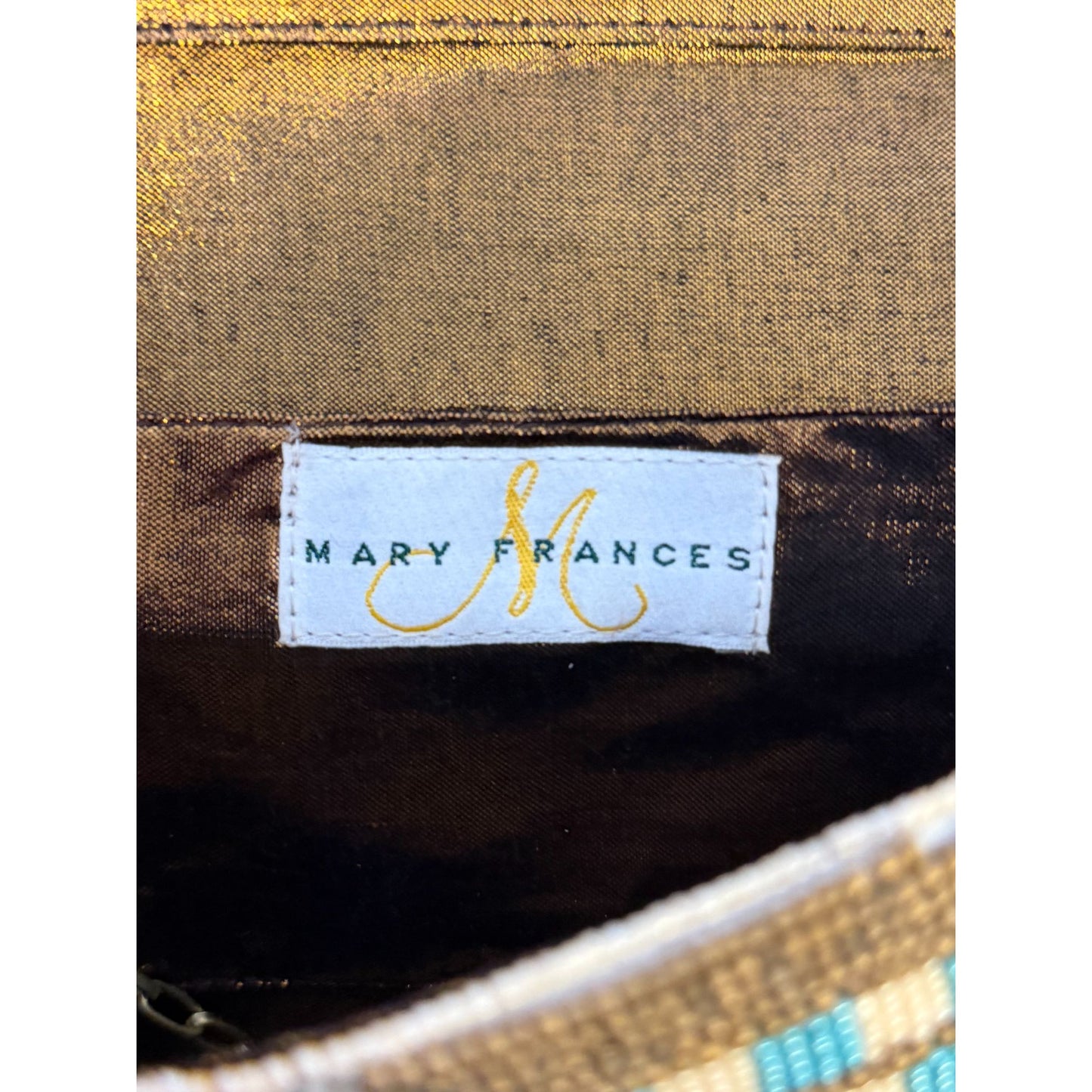 Mary Frances Turquoise Power Beaded Clutch Bag With Chain Strap