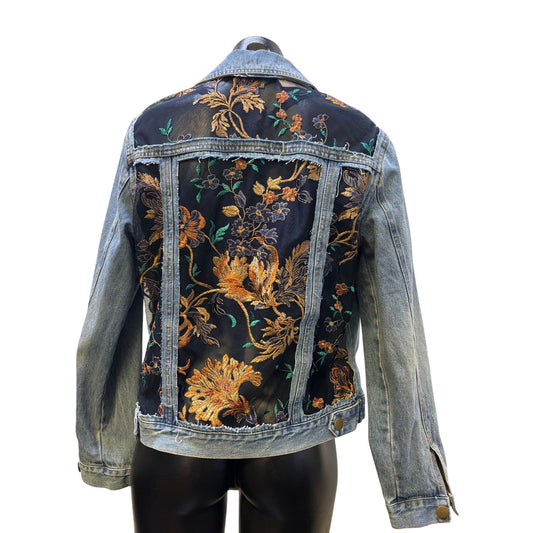 Reba Denim Jacket With Embroidered Floral Back Panel & Bronze Buttons M