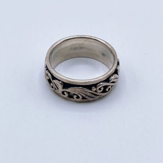 Sterling Silver 925 Scrollwork Band Ring Vintage Style Elegant Design 9.5