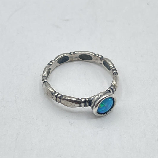 925 Sterling Silver Opal Ring With Textured Band