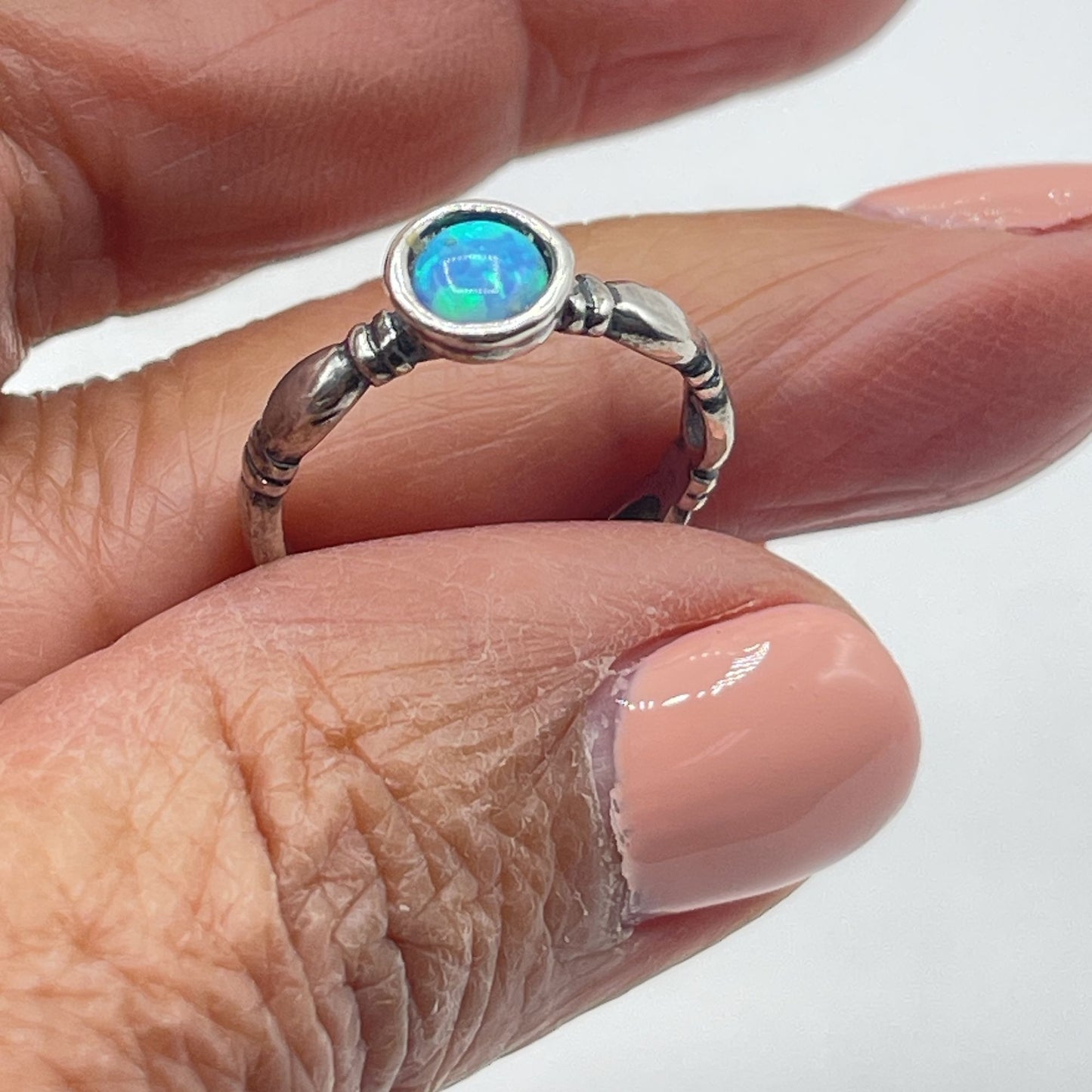 925 Sterling Silver Opal Ring With Textured Band