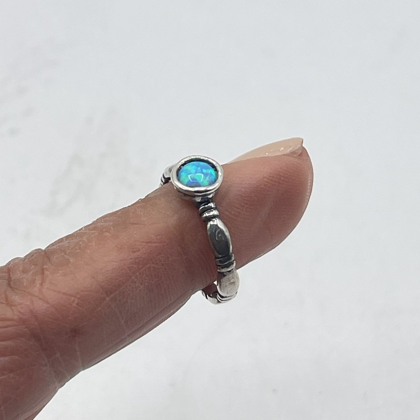 925 Sterling Silver Opal Ring With Textured Band