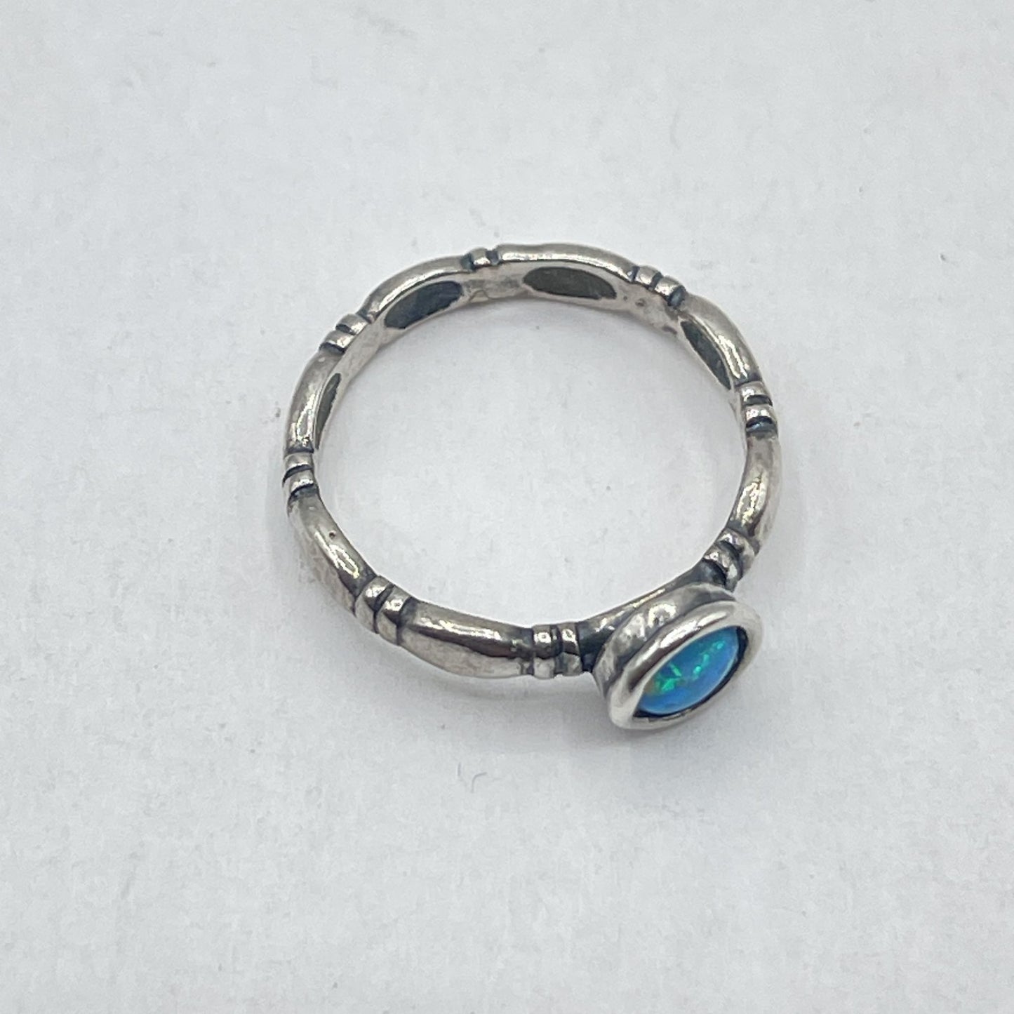 925 Sterling Silver Opal Ring With Textured Band