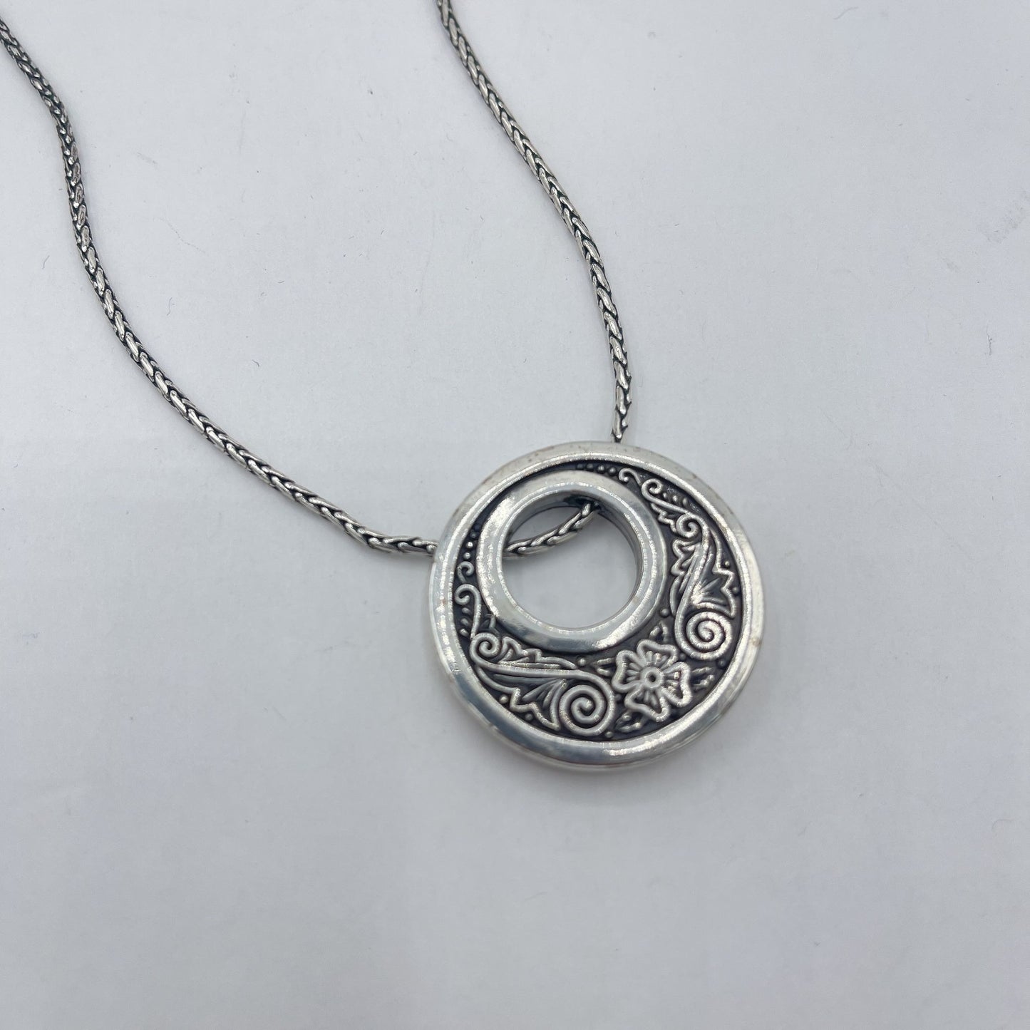 Brighton Double Circle Floral Print Silver Necklace Medium